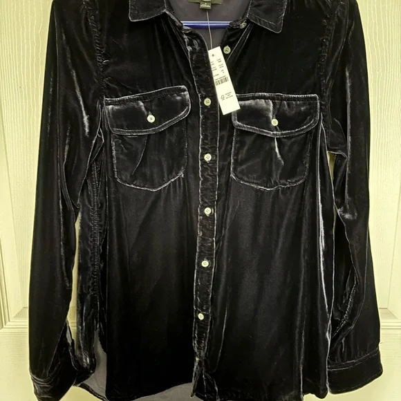 J. Crew Velvet Button Down Shirt - Dark Purple/Blue - Picture 9 of 9